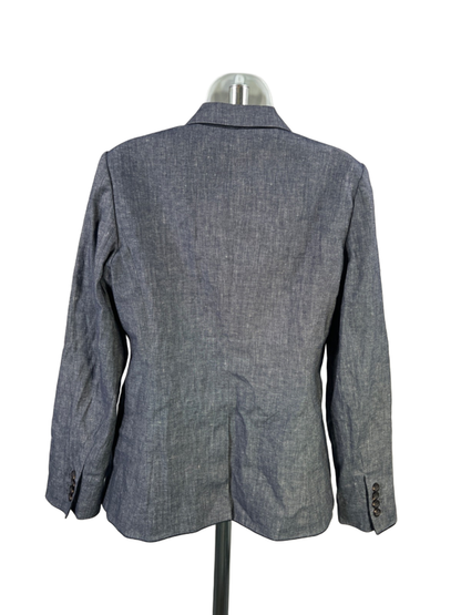 Ann Taylor Women's Blue Linen Blend Long Sleeve One-Button Blazer Jacket - 8 image 2
