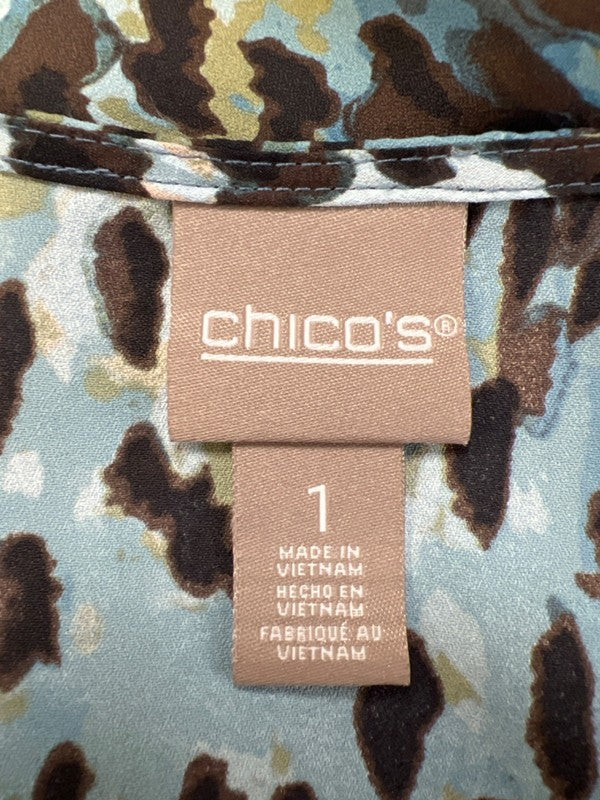 Chico's Women's Blue/Brown 3/4 Roll Sleeve V-Neck Blouse - 1/US M image 3