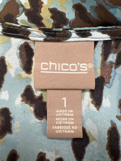 Chico's Women's Blue/Brown 3/4 Roll Sleeve V-Neck Blouse - 1/US M image 3