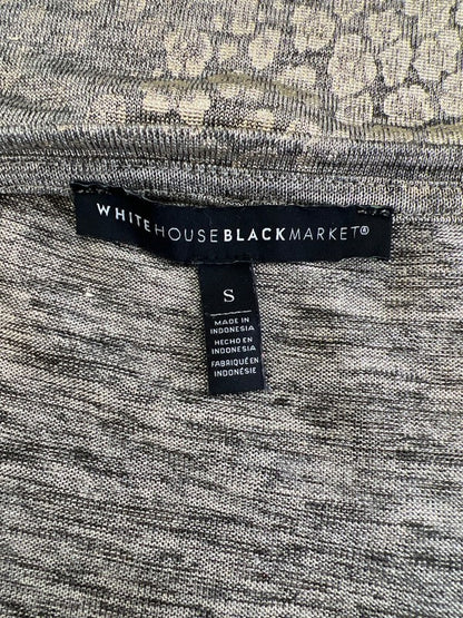 White House Black Market Women's Gray/Gold Metallic Semi-Sheer T-Shirt - S image 3