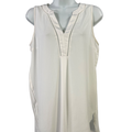 White House Black Market Women's White Pleated V Neck Sleeveless Blouse - 4