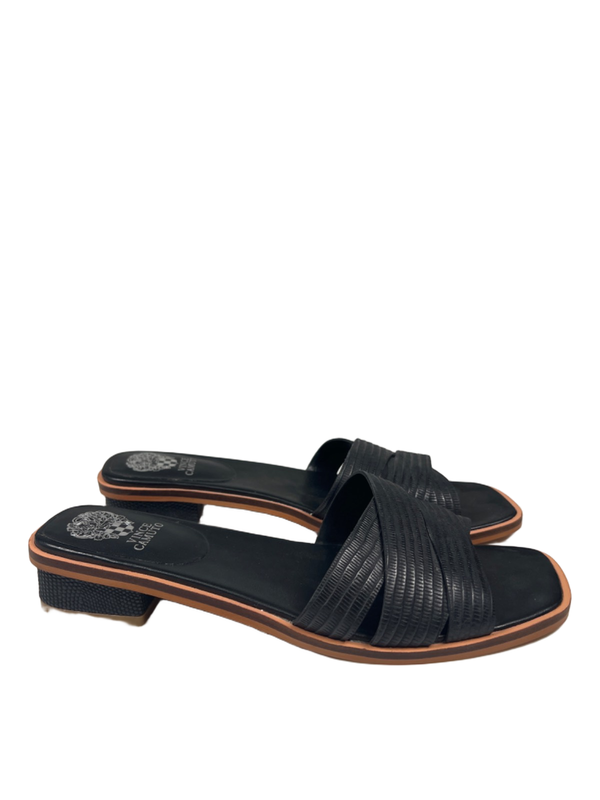 Vince Camuto Women's Black Leather Ydelle Square Toe Block Heel Sandals - 8.5