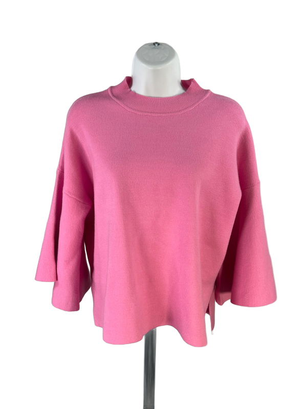 Zenana Women's Pink Crewneck Angel Wing Elbow Sleeve Sweater - S