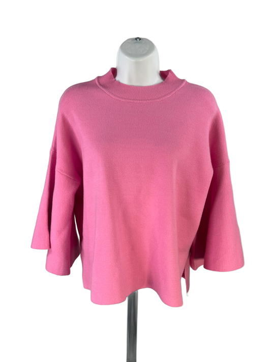Zenana Women's Pink Crewneck Angel Wing Elbow Sleeve Sweater - S