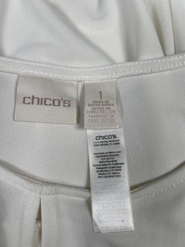 Chico’s Women’s White/Black Long Sleeve Cuffed Sleeve Blouse - 1/US M image 3