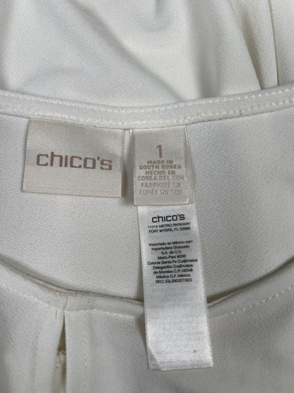 Chico’s Women’s White/Black Long Sleeve Cuffed Sleeve Blouse - 1/US M image 3