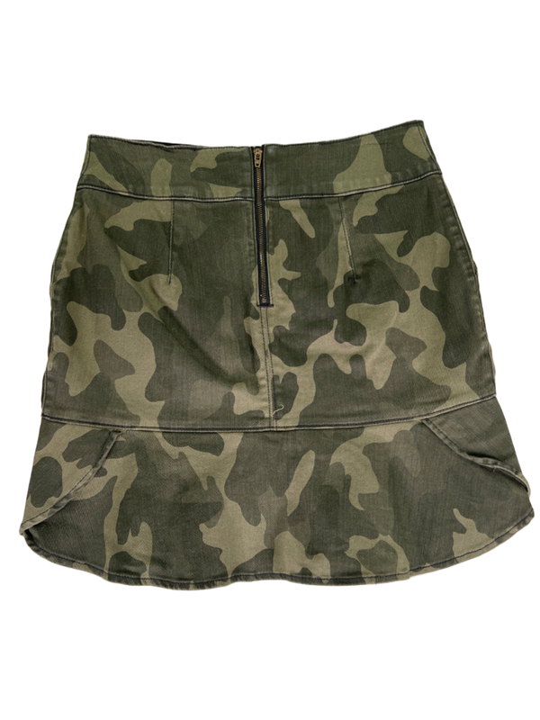 White House Black Market Women's Green Camoflauge Denim Flounce Skirt - 6 image 2