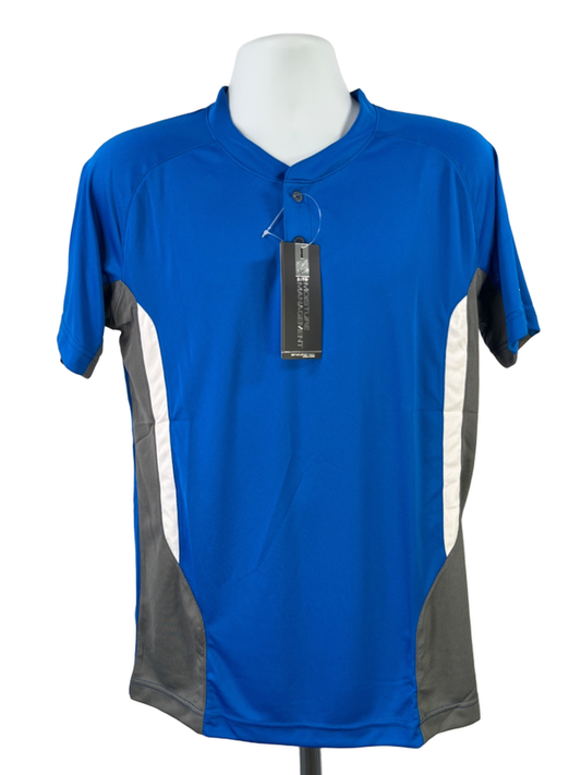 Mizuno Men's Blue Performance Elite Short Sleeve Polo Baseball Jersey - S