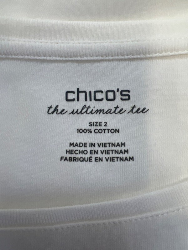 Chico's Women's Ivory/White Sasha Shirttail 3/4 Sleeve Basic T-Shirt - 2/US L image 3