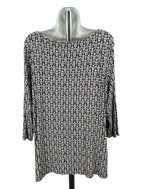 J Jill Women's Blue/Gray Patterned Wearever 3/4 Sleeve Tee Shirt - L image 2