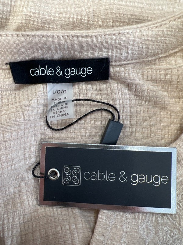 Cable And Gauge Women's Beige Embroidered Knit Cuffed Short Sleeve Shirt - L image 3