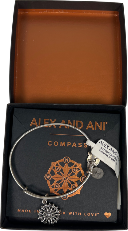 Alex and Ani Women’s Silver Tone Compass Bangle Bracelet image 2