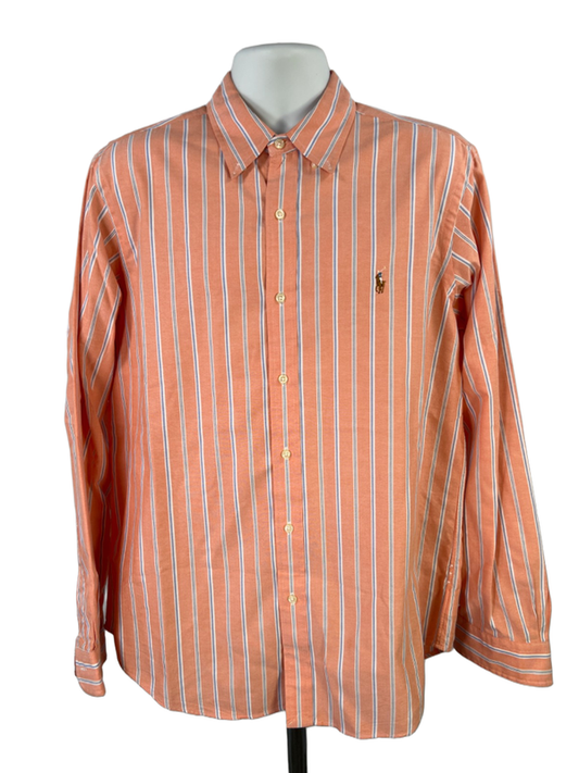 Ralph Lauren Men's Orange/Blue Striped Classic Fit Button Up Shirt - L