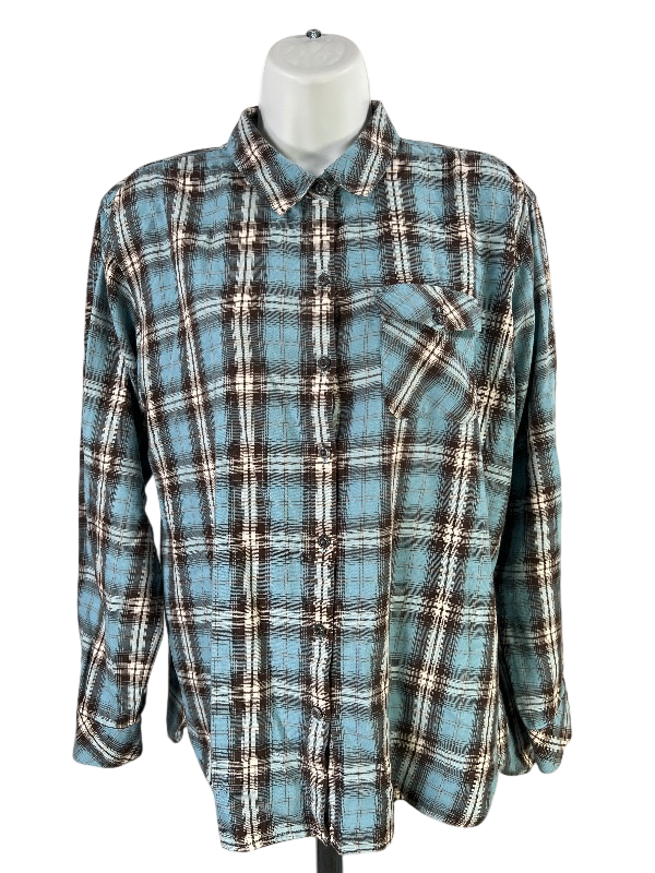 J.Jill Women's Blue/Brown Plaid Long Sleeve Button Up Shirt - S