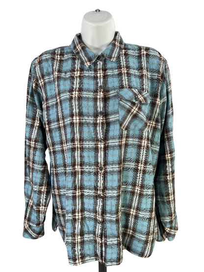 J.Jill Women's Blue/Brown Plaid Long Sleeve Button Up Shirt - S