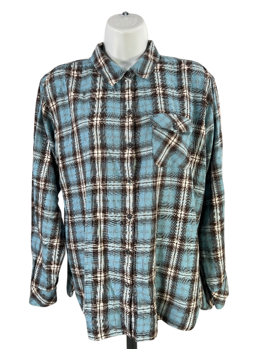 J.Jill Women's Blue/Brown Plaid Long Sleeve Button Up Shirt - S