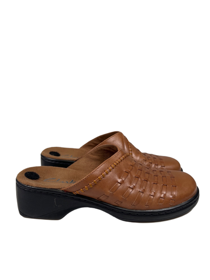 Clarks Women's Brown Leather Woven Slip On Mule Shoes - 7