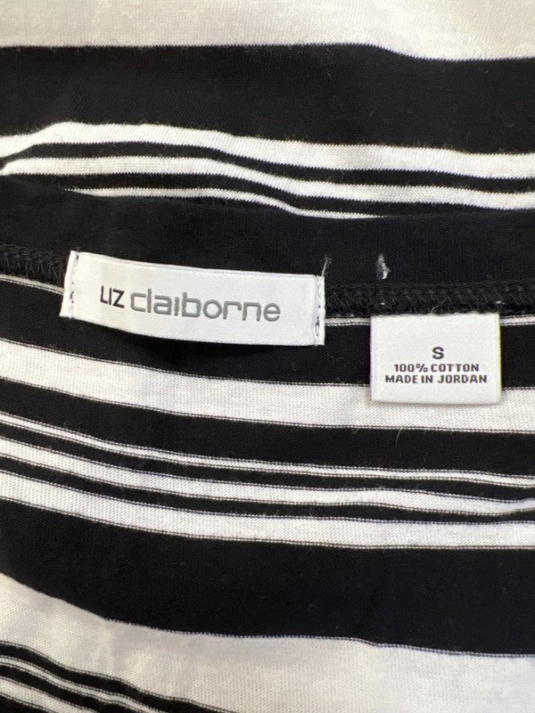 Liz Claiborne Women's Black/White Striped Scoop Neck Short Cap Sleeve Shirt - S image 3