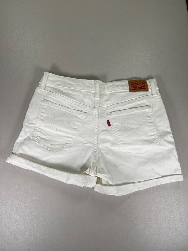 Levi's Women's White Distressed Mid Length Cuffed Denim Shorts - 30 image 2