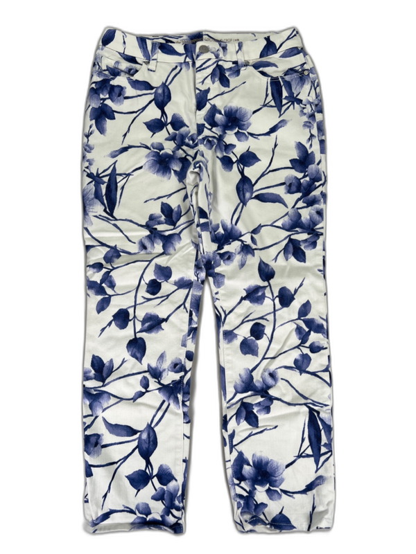 Chico's Women's Blue/White Floral So Slimming Girlfried Crop Pants - 17.77