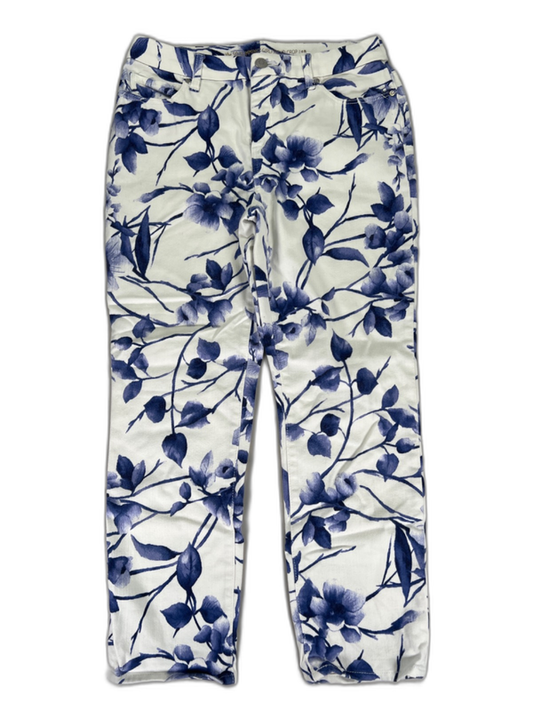 Chico's Women's Blue/White Floral So Slimming Girlfried Crop Pants - 17.77