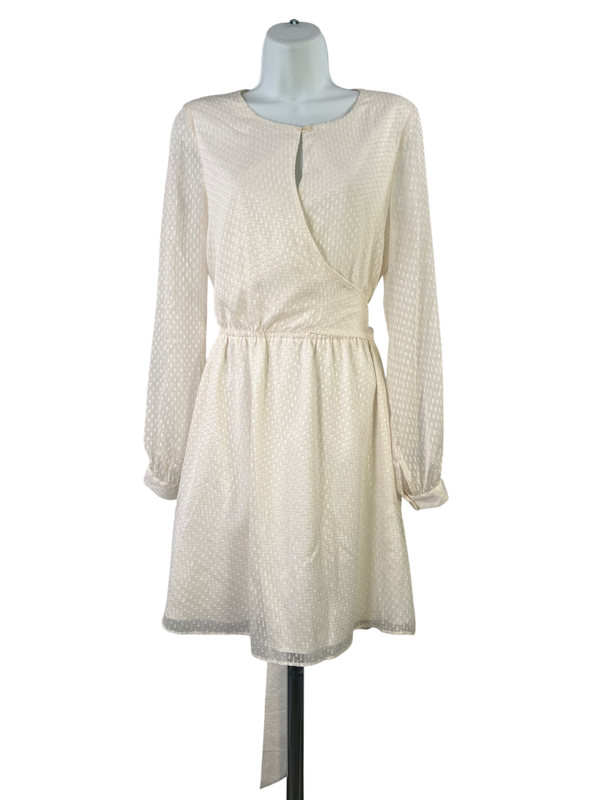 Ann Taylor Women's Ivory/White Textured A-Line Tie Waist Dress - 4