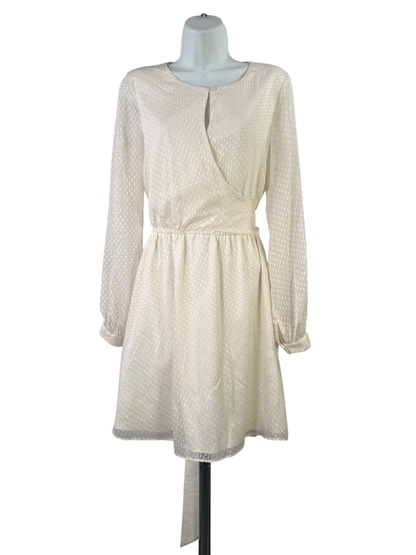 Ann Taylor Women's Ivory/White Textured A-Line Tie Waist Dress - 4