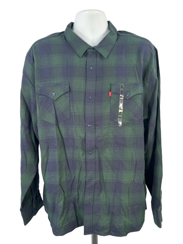 Levi's Men's Green/Blue Plaid Long Sleeve Button Up Flannel Shirt - XXL