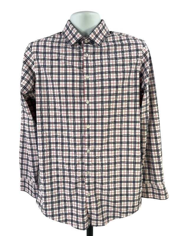 Mizzen Main Men's Blue/Red Plaid Long Sleeve Button Up Shirt - M