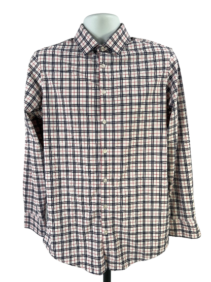 Mizzen Main Men's Blue/Red Plaid Long Sleeve Button Up Shirt - M