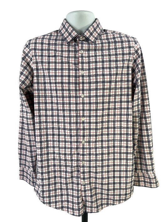 Mizzen Main Men's Blue/Red Plaid Long Sleeve Button Up Shirt - M