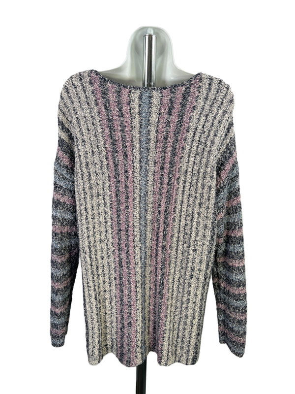 J.Jill Women's Purple/White Long Sleeve Crewneck Sweater - L image 2