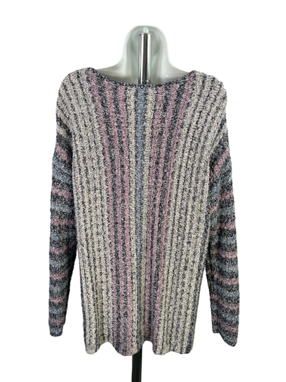 J.Jill Women's Purple/White Long Sleeve Crewneck Sweater - L image 2