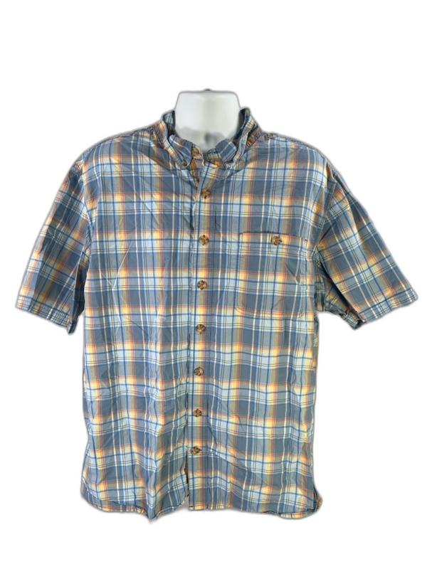 Duluth Trading Men's Blue Plaid Relaxed Short Sleeve Button Up Shirt - 2XL Tall