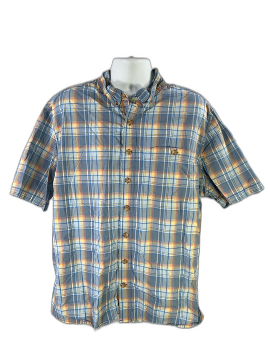 Duluth Trading Men's Blue Plaid Relaxed Short Sleeve Button Up Shirt - 2XL Tall