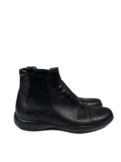 Prada Women's Black Leather Side Panel Pull On Chelsea Boots - 38/US 8