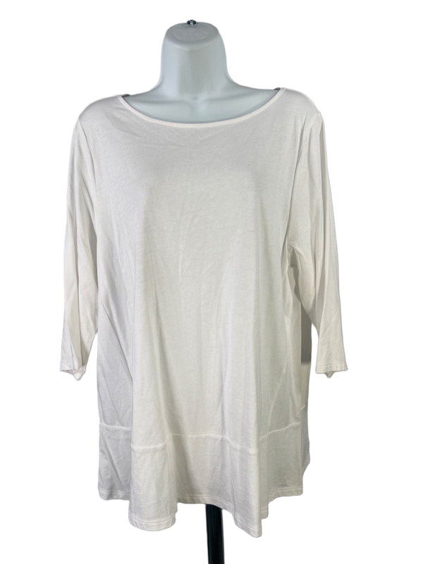 J. Jill Pure Women's White 3/4 Sleeve Boat Neck T-Shirt - L