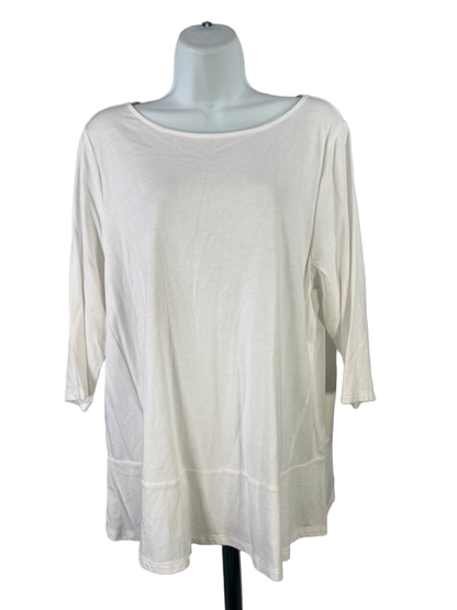 J. Jill Pure Women's White 3/4 Sleeve Boat Neck T-Shirt - L