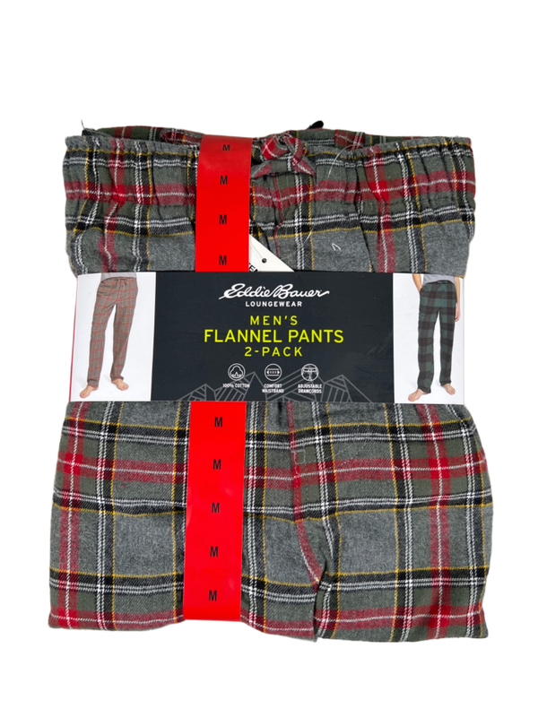Eddie Bauer Men's Green/Red Plaid 2-Pack Of Flannel Pajama Pants - M
