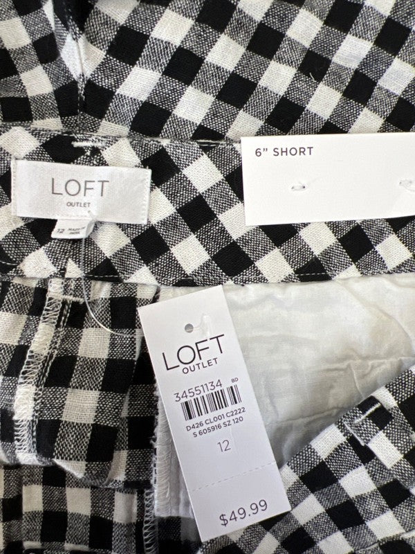 Loft Women's Black/White Checkered Plaid Linen Blend Shorts - 12 image 3