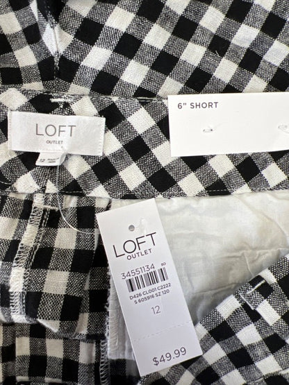 Loft Women's Black/White Checkered Plaid Linen Blend Shorts - 12 image 3