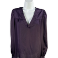 White House Black Market Women's Purple Satin V Neck Long Sleeve Blouse - M