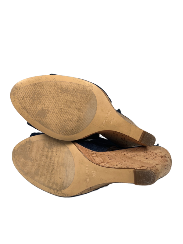 Nine West Women's Blue Denim Peep Toe Slingback Cork Wedge Sandals - 8.5 image 8