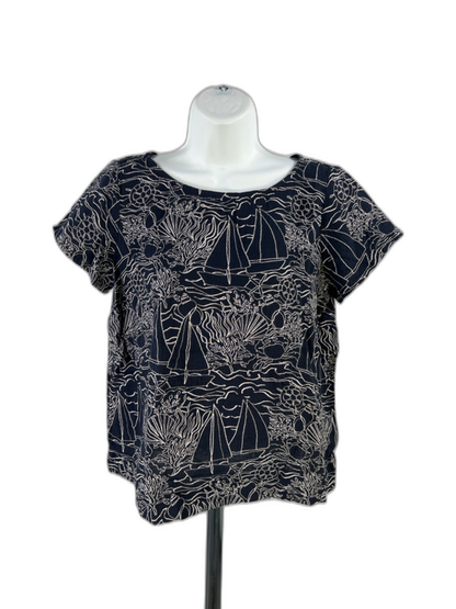 J.Jill Women's Blue Sailboat Graphic Print Short Sleeve T-Shirt - XS