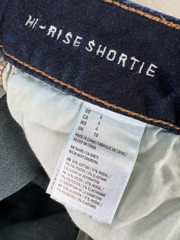 American Eagle Women's Dark Wash Hi-Rise Shortie Denim X Jean Shorts - 6 image 4