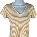 Madewell Women’s White/Yellow Striped Short Sleeve V-Neck T-Shirt - S