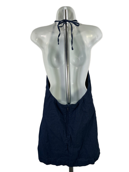 Abercrombie & Fitch Women's Blue Linen Blend Halter Open Back Overall Dress - M image 2