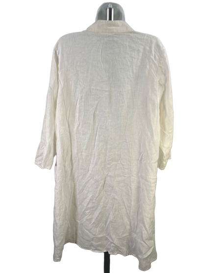 J Jill PureJill Women's White Linen Open Front Elbow Sleeve Duster - M image 2