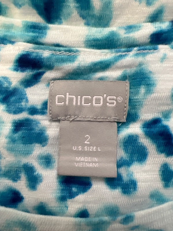 Chico's Women's Blue/White Tie-Dye Scoop Neck Layered 3/4 Sleeve Shirt - 2/US L image 3