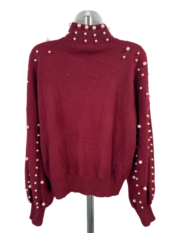 Charter Club Luxury Women's Burgundy 100% Cashmere Beaded Long Sleeve Sweater- L image 2